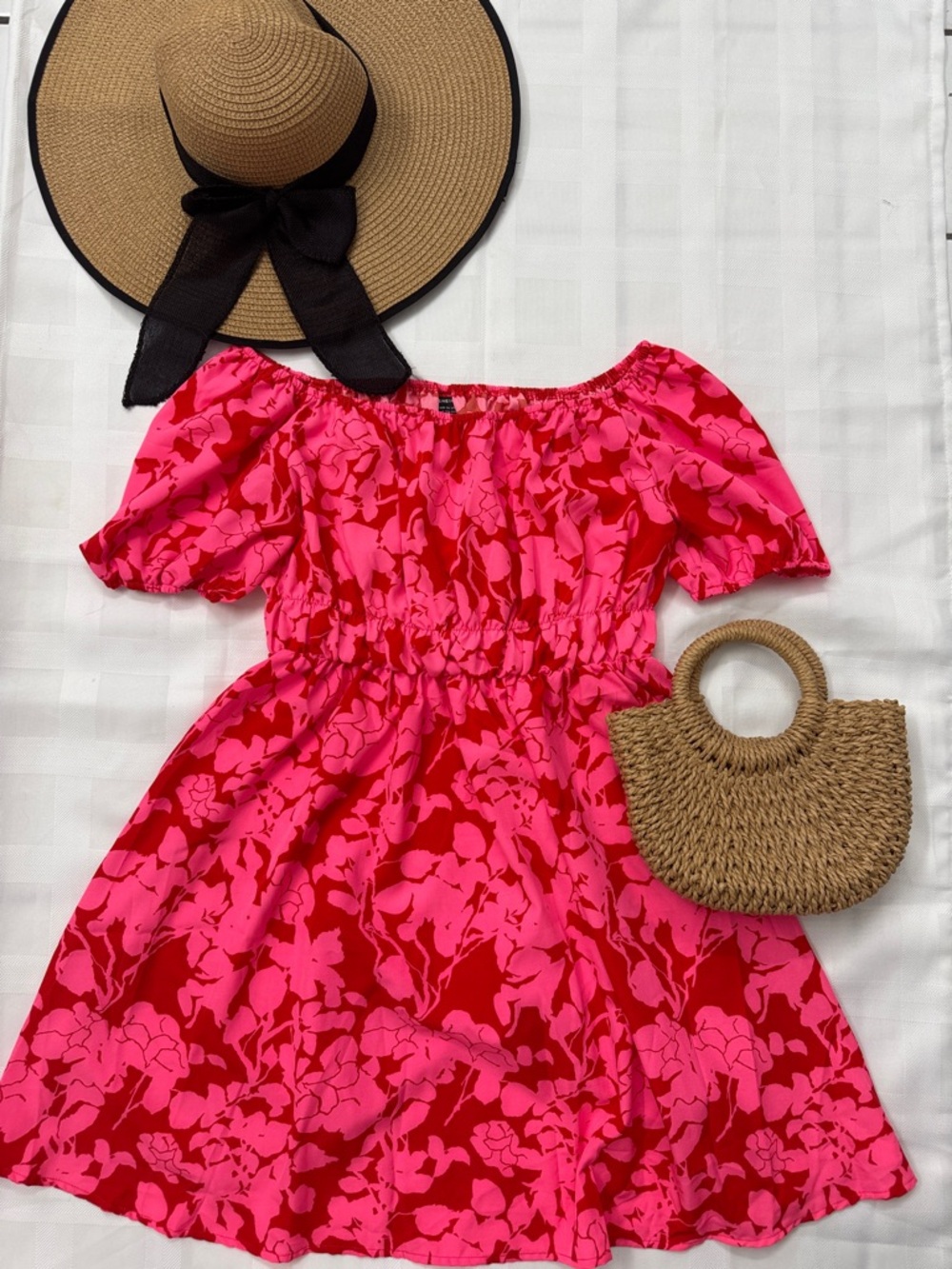 NWOT SHEIN Hot Pink & Fuchsia Floral Off-Shoulder Dress